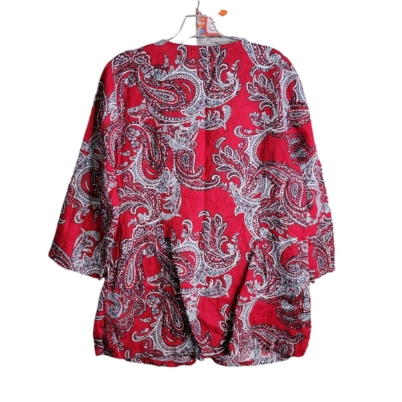 Linen Charter Club Luxury Red blouse size L sequin embroidered Valentines - Picture 2 of 8